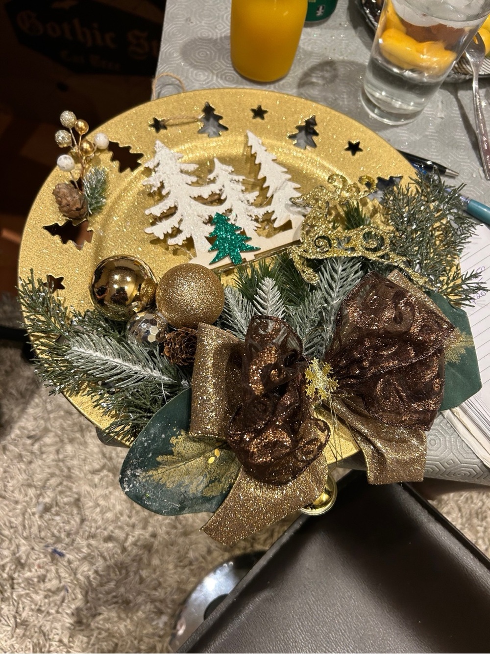 Festive Gold & Green Holiday hanging decoration